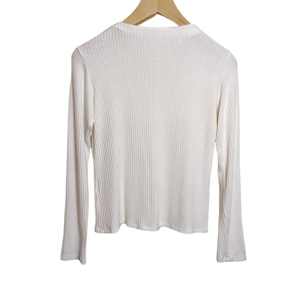Reformation Jeans Iris Top Small Ivory Ribbed Modal Button Front V-Neck Top - Picture 4 of 6